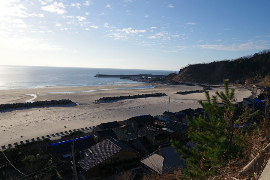 Coastline of Kuroshima district Wajima visibly receded after the January 2024 earthquake