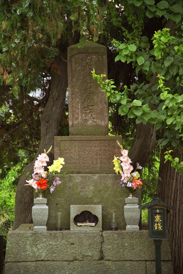 Stone grave marker for Yamamoto Kansuke the Takeda strategist killed at 4th Kawanakajima located near Kawanakajima Kosenjo Nagano