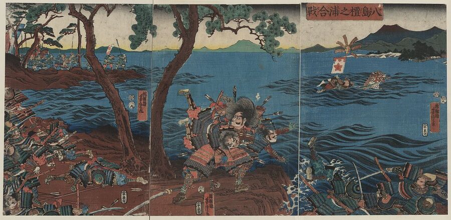 Yashima and Dannoura kassen ukiyoe panel