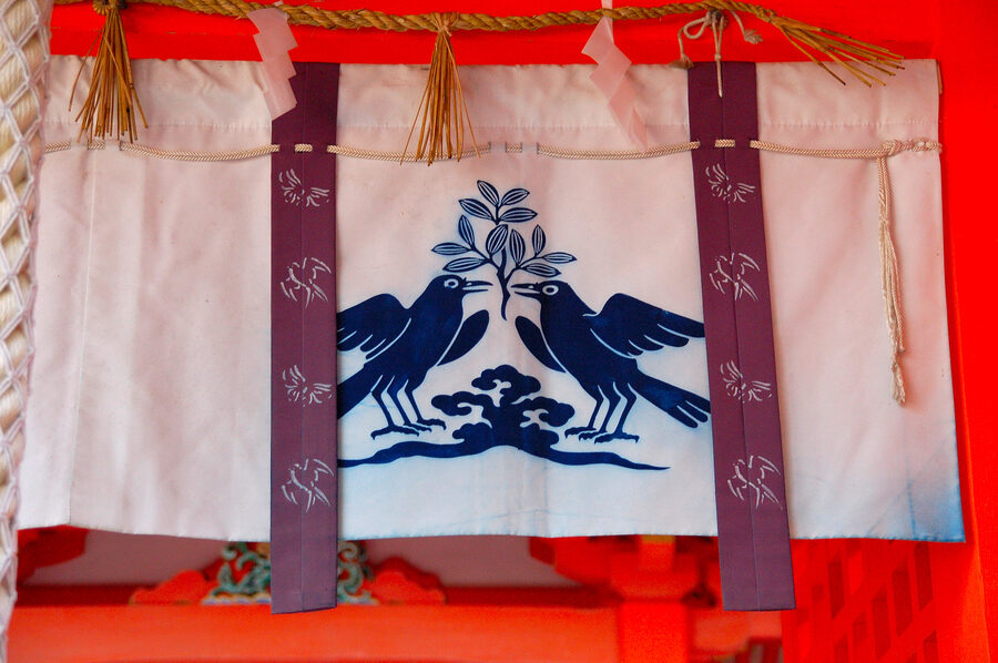 Yatagarasu three-legged crow banner at Kumano Nachi Taisha