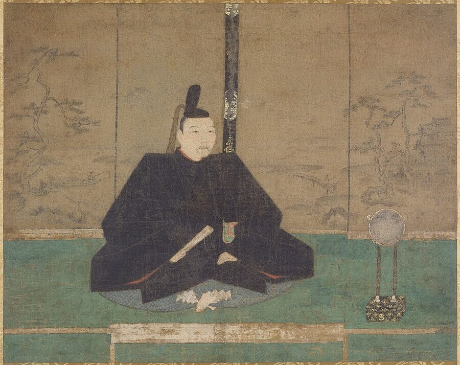 Portrait of Ashikaga Yoshimasa eighth Ashikaga shogun whose succession dispute caused the Onin War of 1467-1477 attributed to Tosa Mitsunobu
