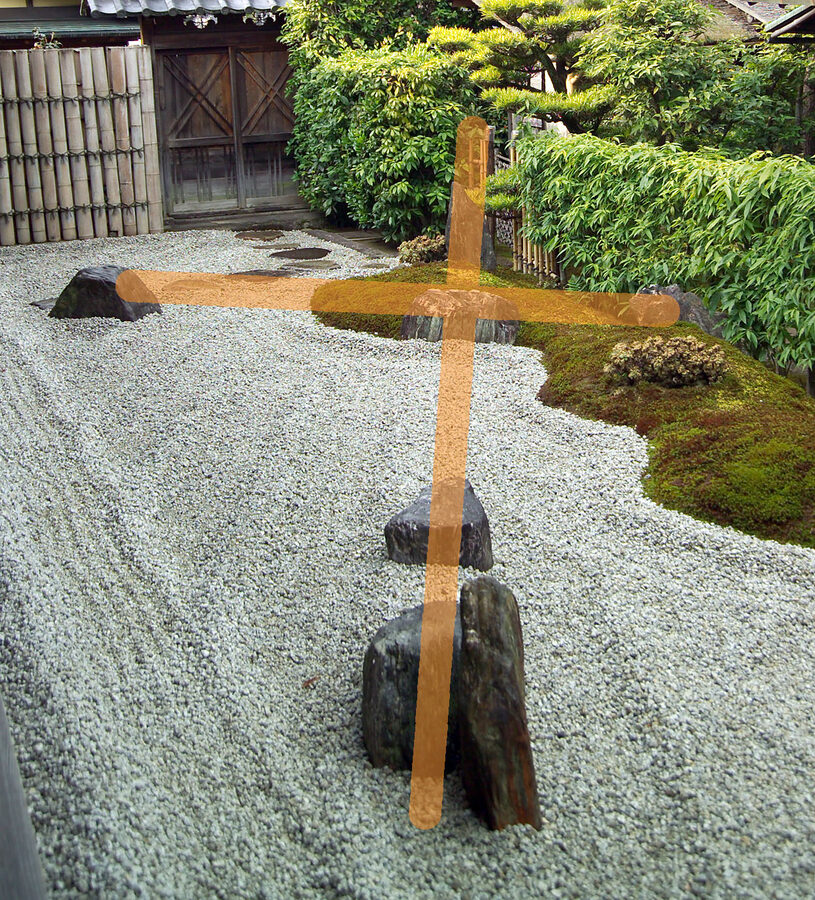 The hidden Christian cross gravel pattern at Zuiho-in by Mirei Shigemori 1961